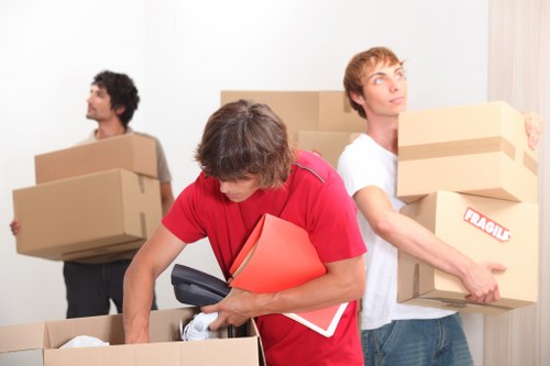 Moving crew carrying household goods with care
