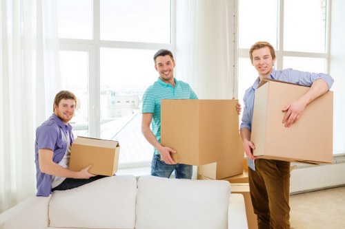 Packed moving boxes prepared for an Elephant and Castle relocation