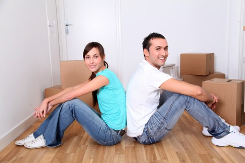 Packed boxes and moving equipment for a local Elephant and Castle move