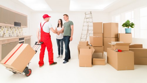 Prepared moving boxes and household items for relocation