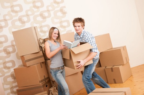 Office relocation team coordinating a business move