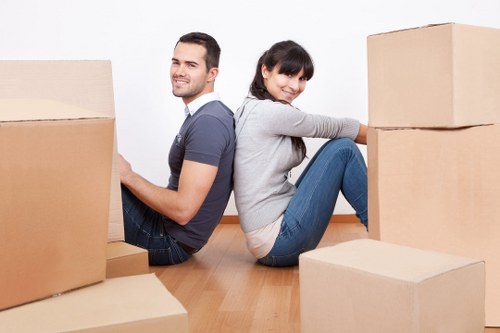 Packed boxes and furniture ready for removals service